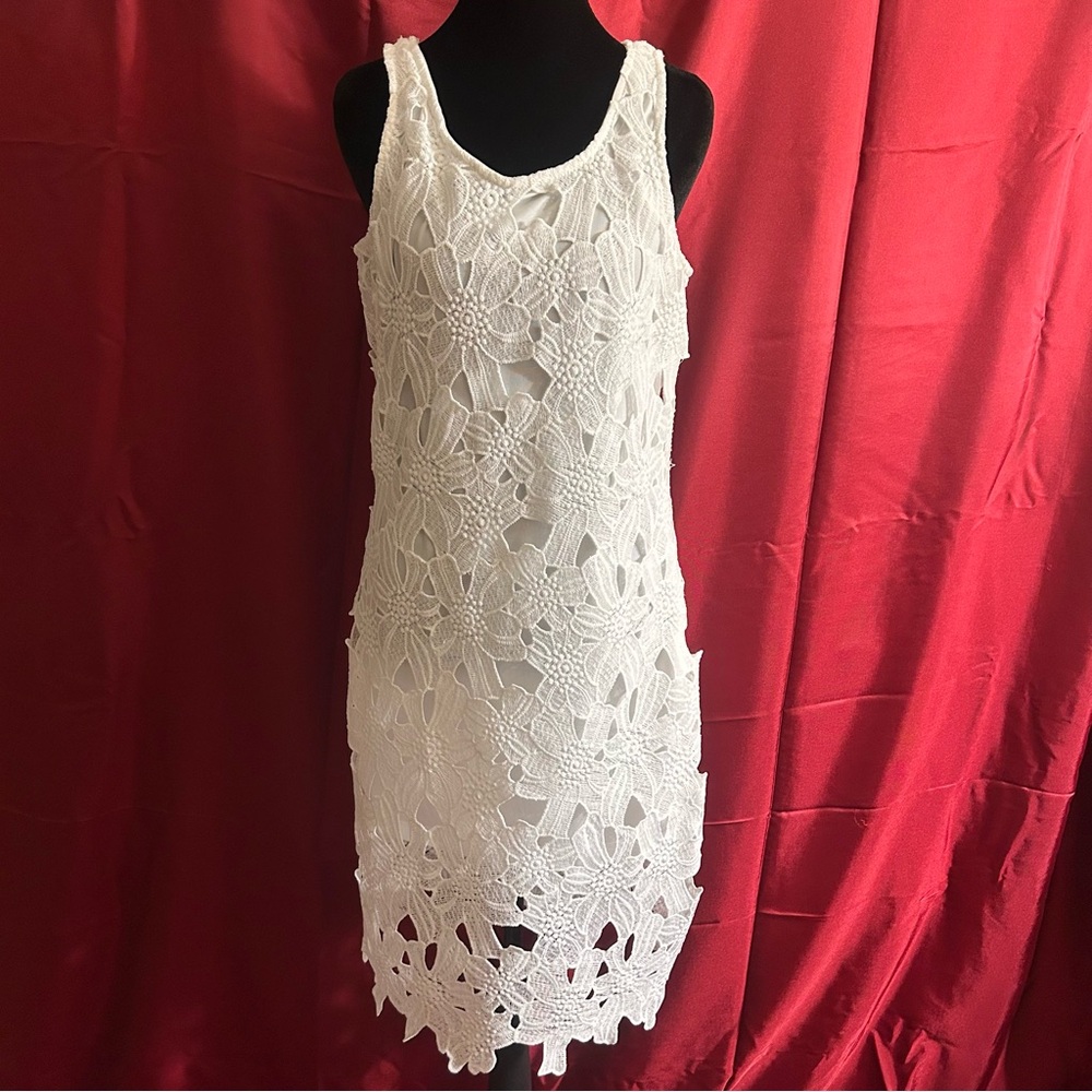 Japna White Floral Crochet Dress